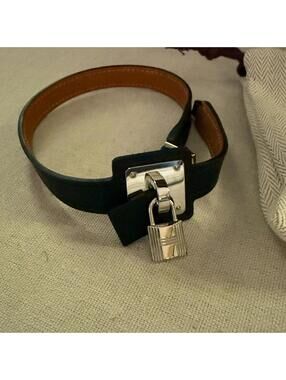 HERMES Authentic O'Kelly Black Swift leather double wrap bracelet w silver NWOT